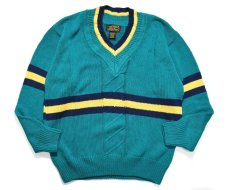 画像1: Used Eddie Baur Cotton V-Neck Knit Sweater made in USA (1)