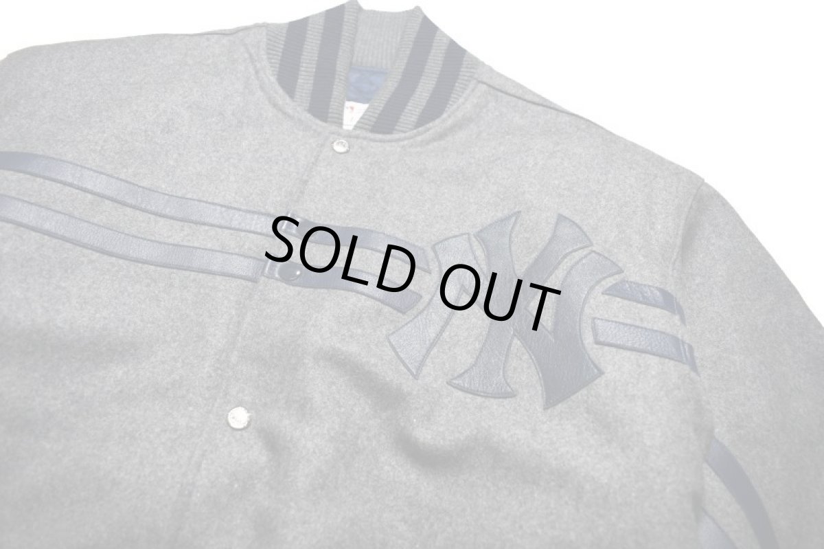 画像2: Deadstock JH Design Melton Varsity Jacket Grey "New York Yankees" made in USA (2)