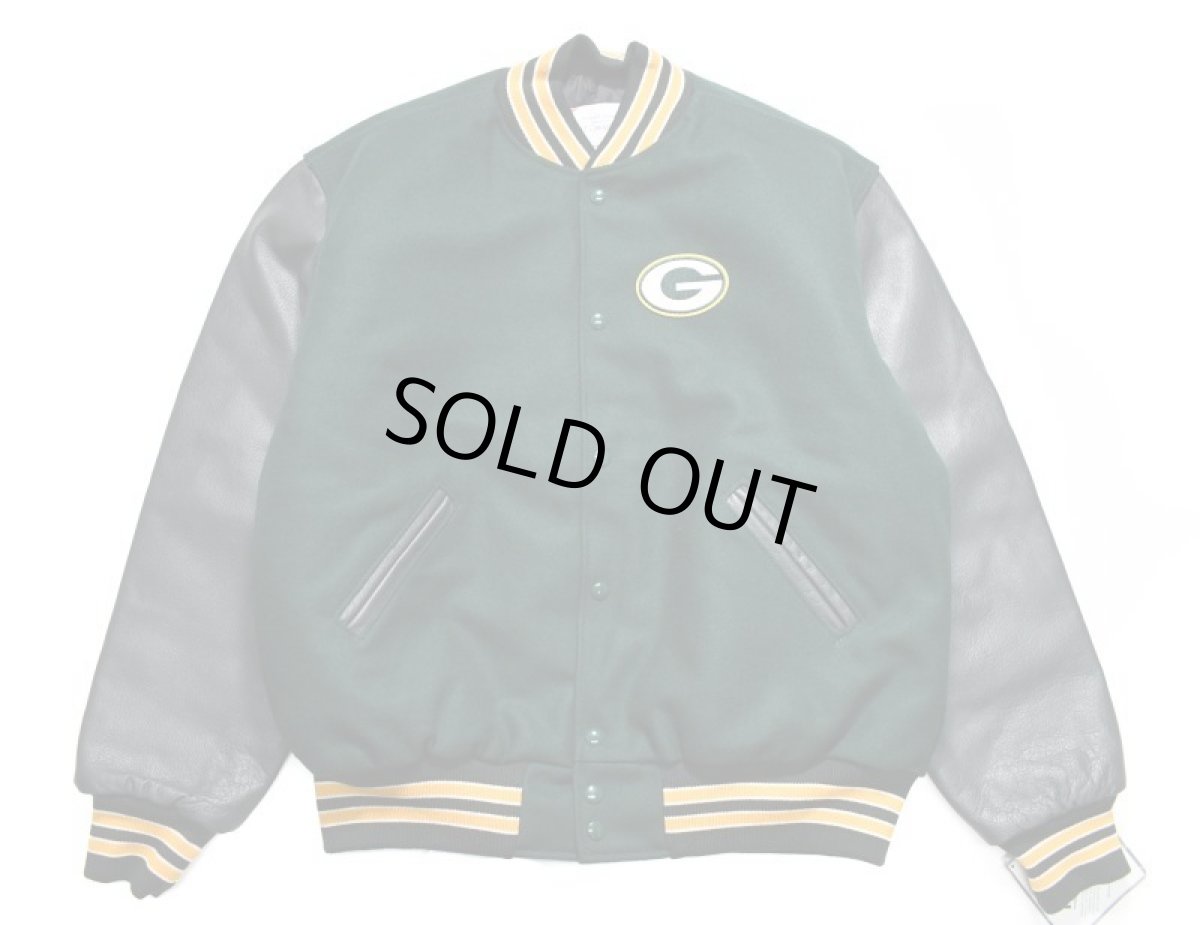 画像1: Deadstock Melton/Leather Varsity Jacket "Green Bay Packers" (1)