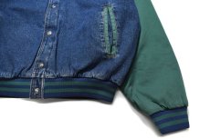 画像3: Deadstock Tri Mountain Denim Varsity Jacket #7700 Indigo/Green (3)