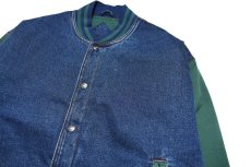 画像2: Deadstock Tri Mountain Denim Varsity Jacket #7700 Indigo/Green (2)