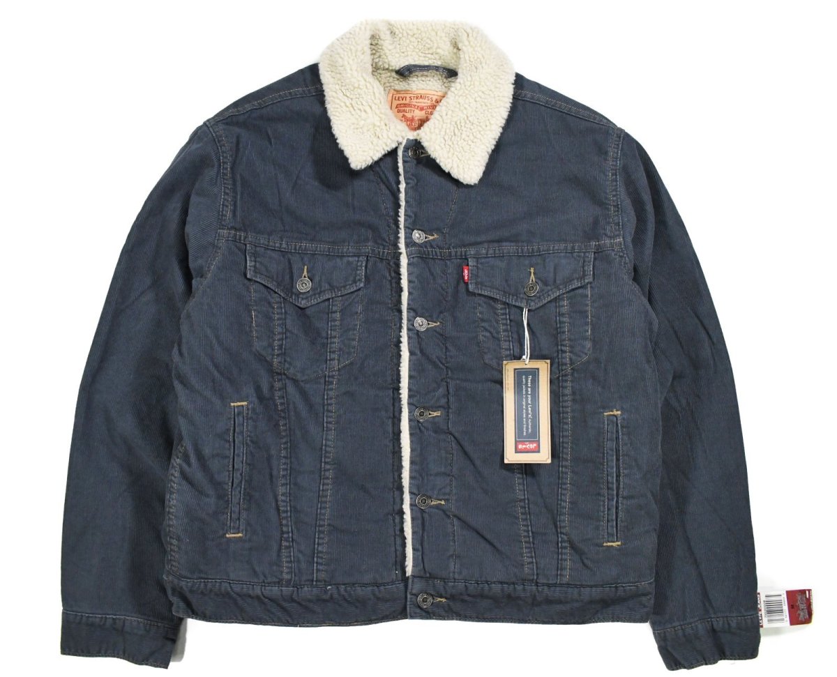 画像1: Deadstock Levi's Corduroy Sherpa Trucker Jacket Navy リーバイス (1)