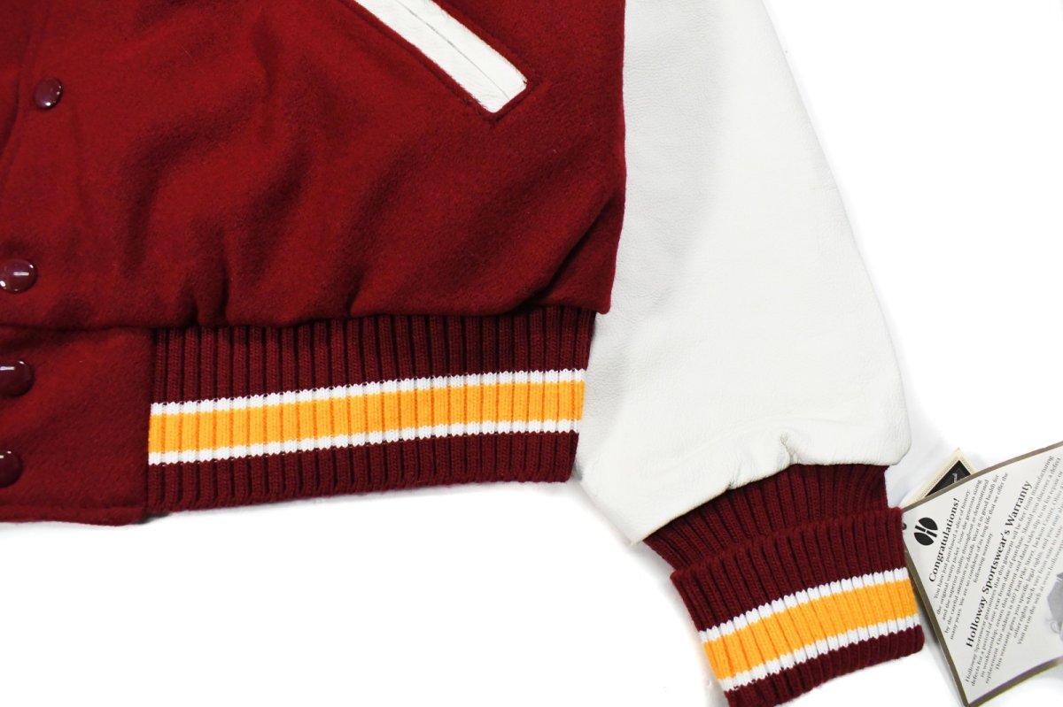画像3: Deadstock Holloway Melton/Leather Varsity Jacket Burgundy/White (3)