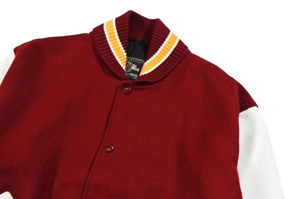 画像2: Deadstock Holloway Melton/Leather Varsity Jacket Burgundy/White (2)