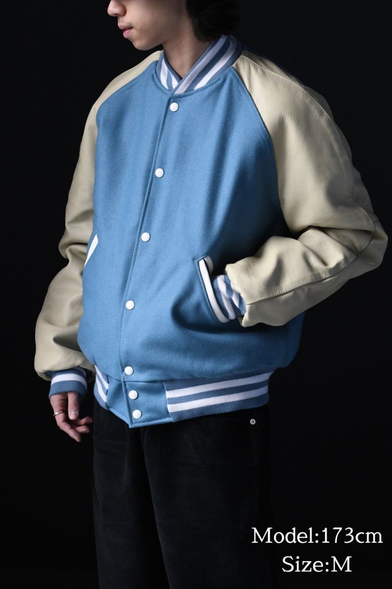 画像6: Deadstock Holloway Melton/Leather Varsity Jacket Sax/Ivory (6)