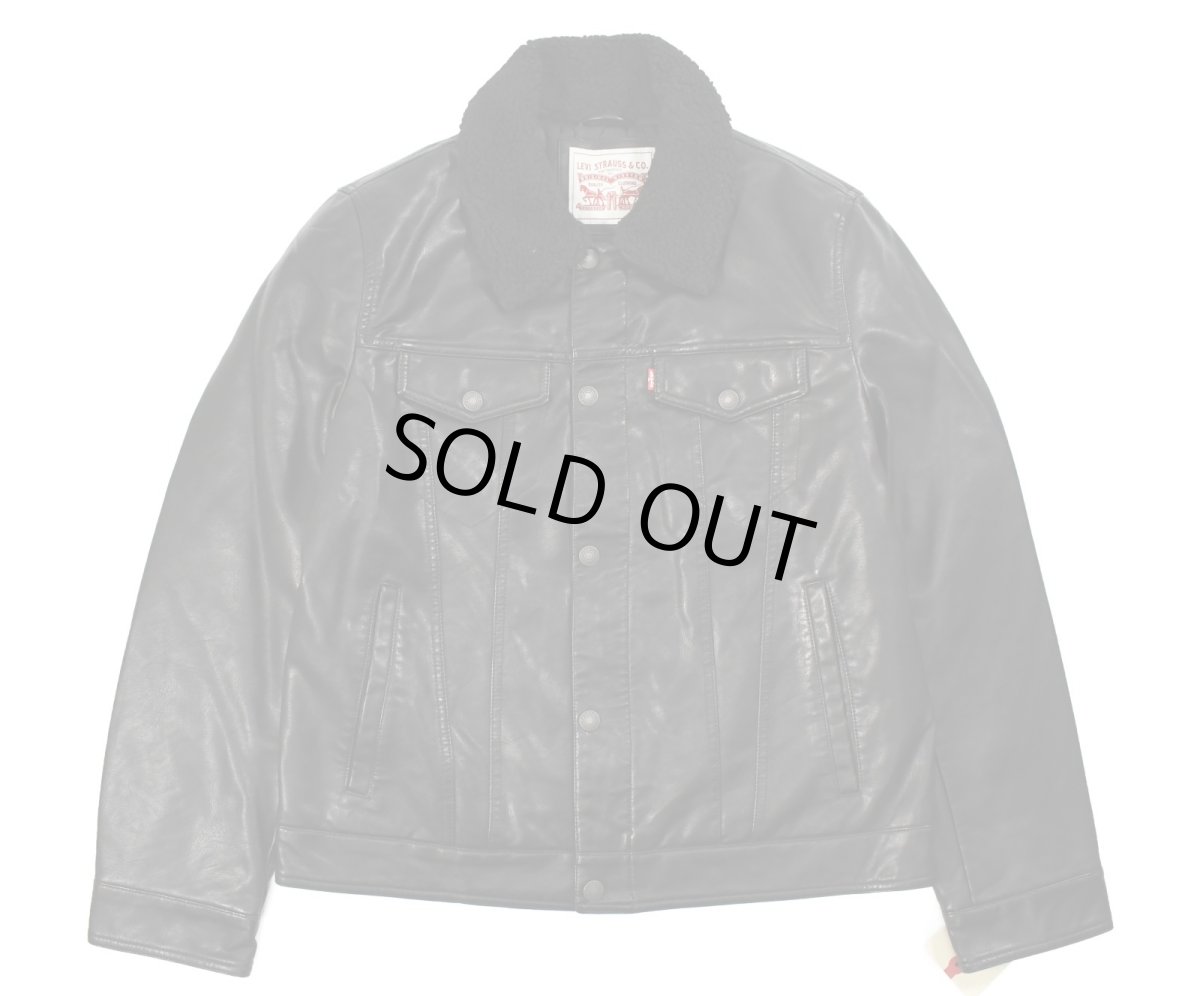 画像1: Levi's Faux Leather Trucker Sherpa Jacket Black リーバイス (1)