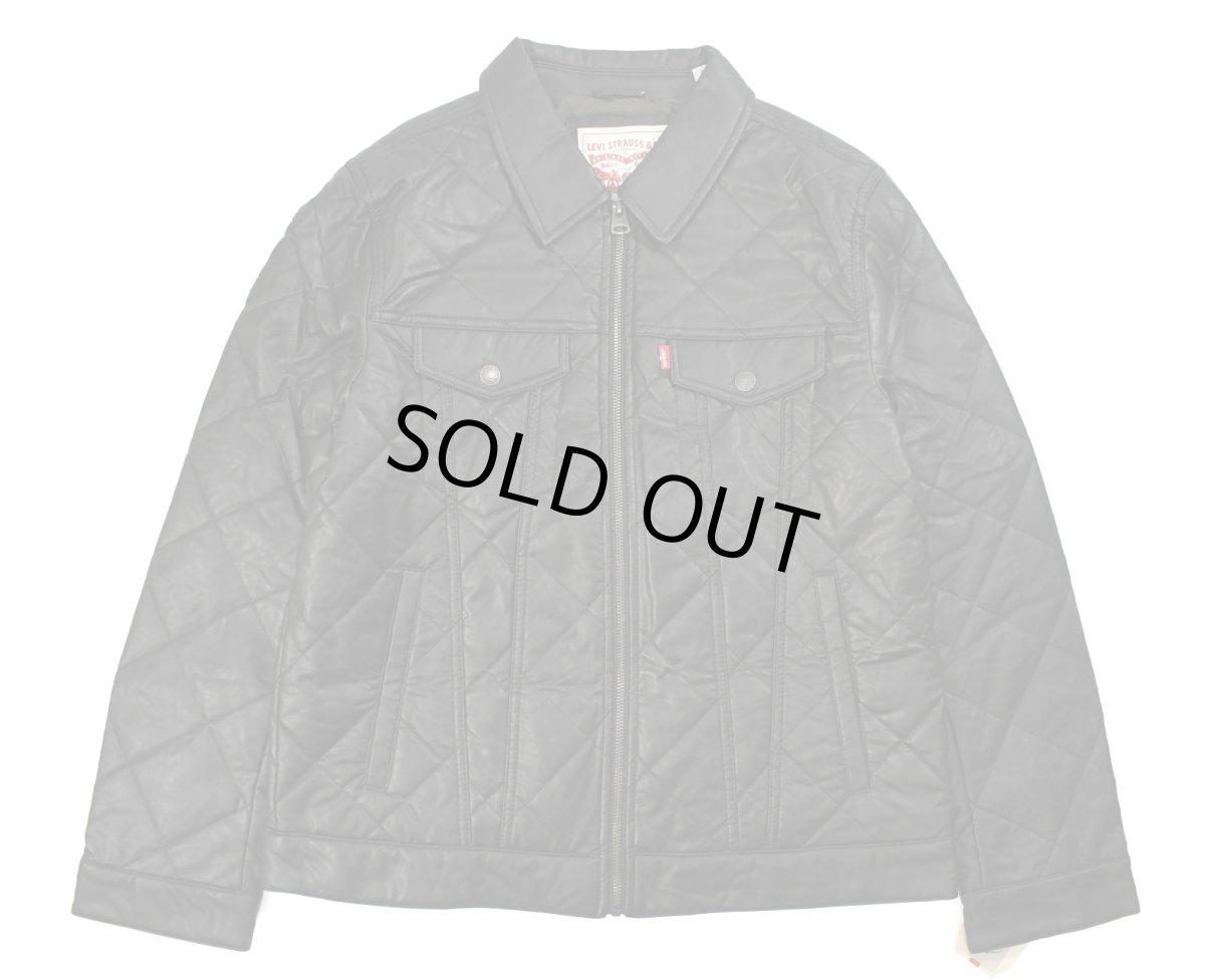 画像1: Levi's Faux Leather Quilted Trucker Jacket Black リーバイス (1)
