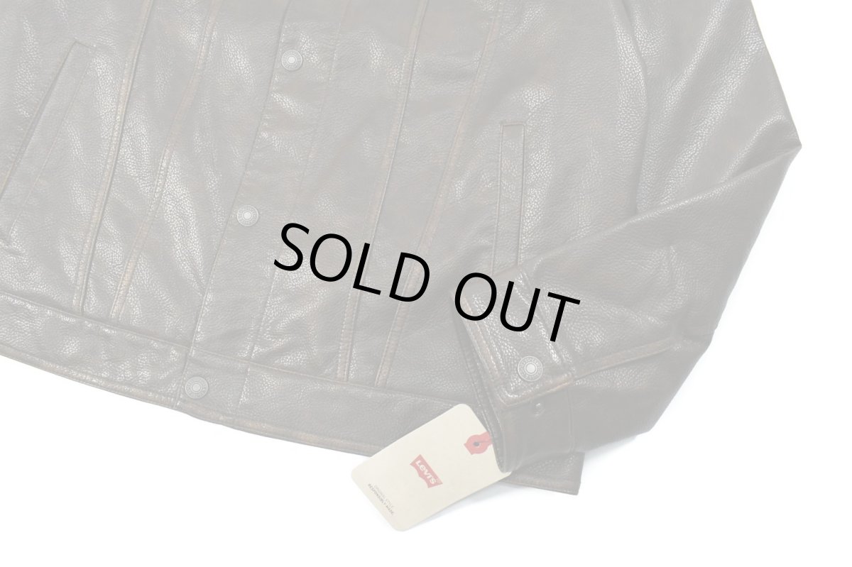 画像3: Levi's Faux Leather Trucker Sherpa Jacket Brown リーバイス (3)