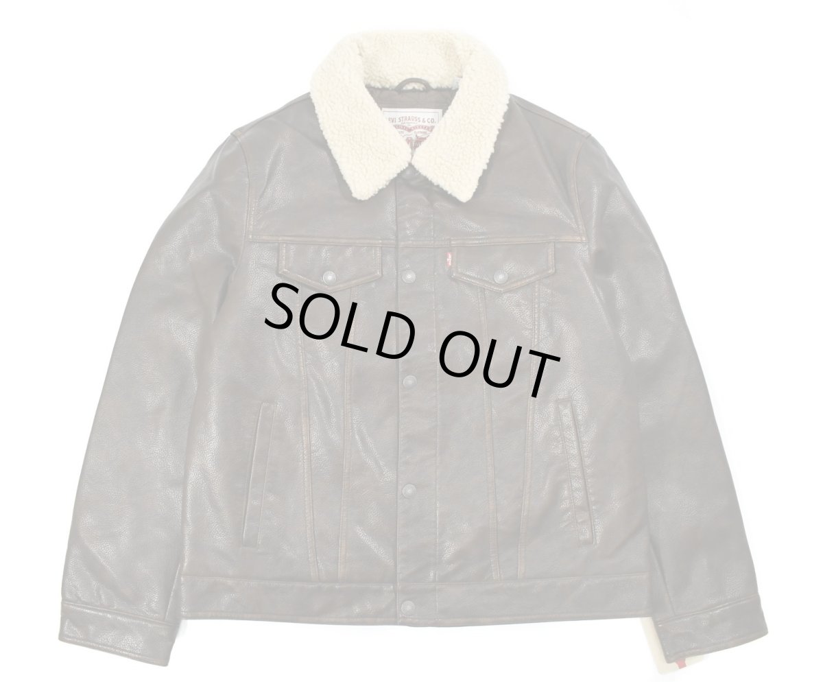 画像1: Levi's Faux Leather Trucker Sherpa Jacket Brown リーバイス (1)