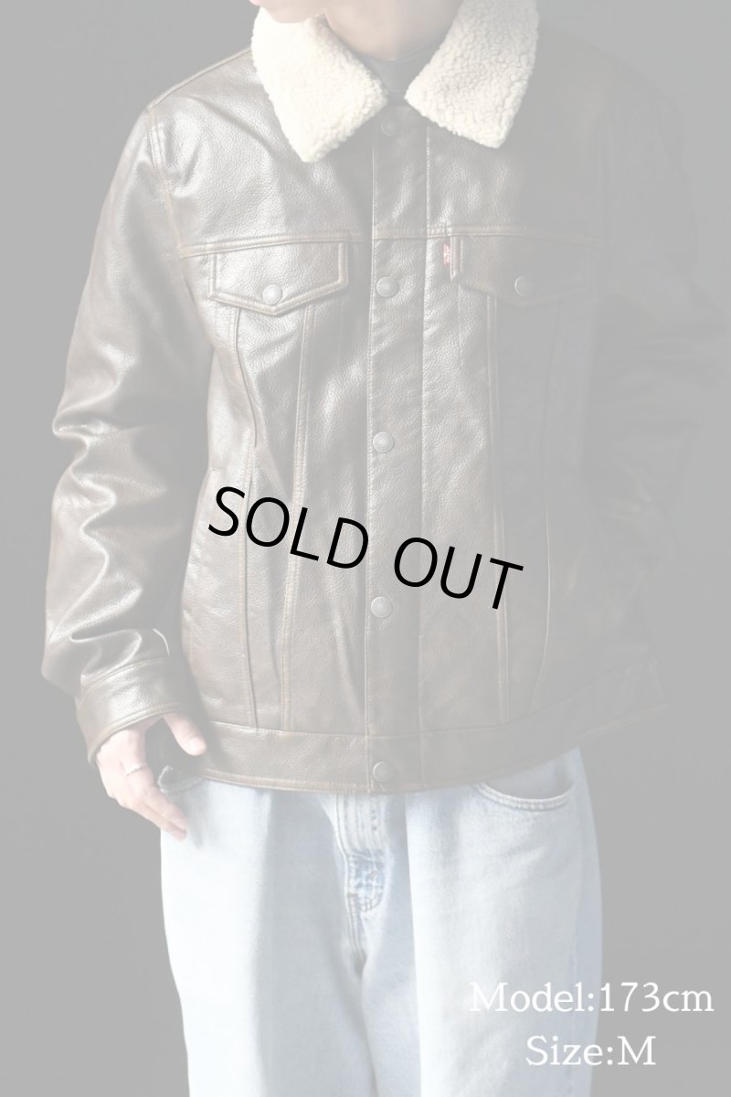 画像8: Levi's Faux Leather Trucker Sherpa Jacket Brown リーバイス (8)