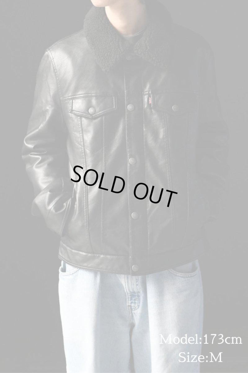 画像8: Levi's Faux Leather Trucker Sherpa Jacket Black リーバイス (8)