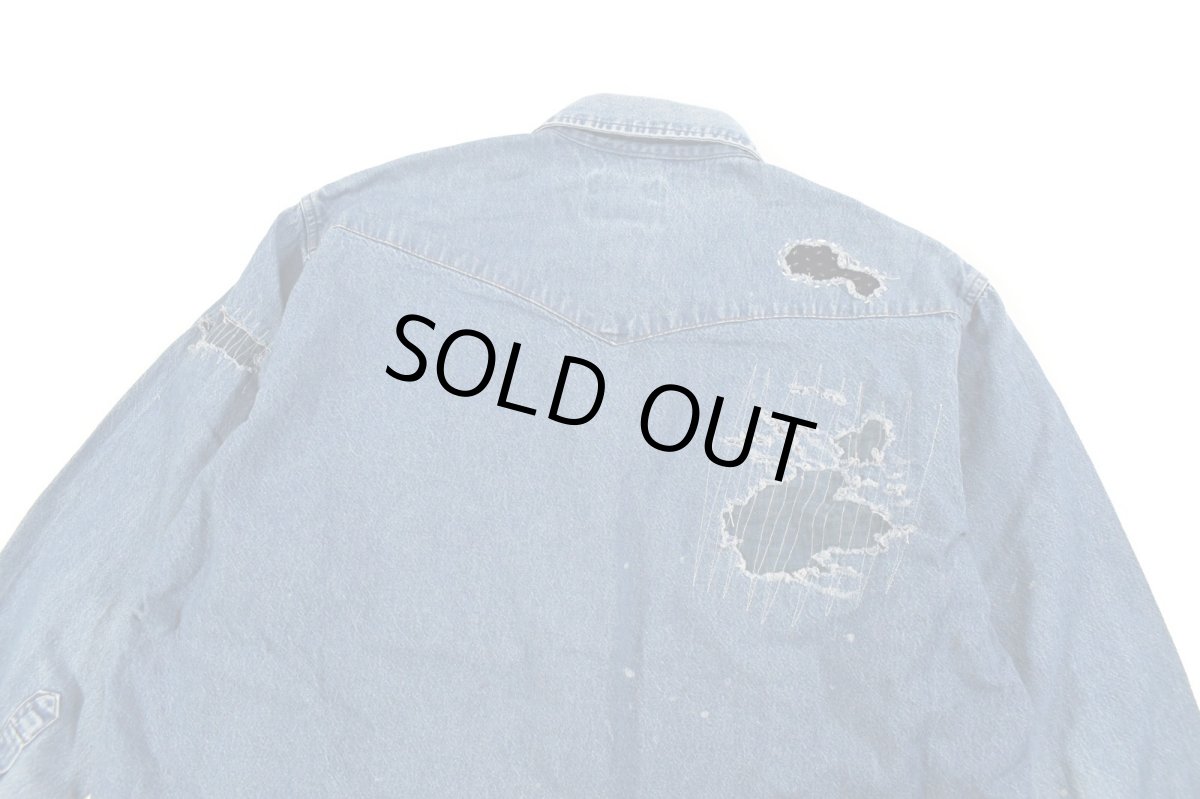 画像7: Used Wrangler Damaged Denim Western shirt (7)