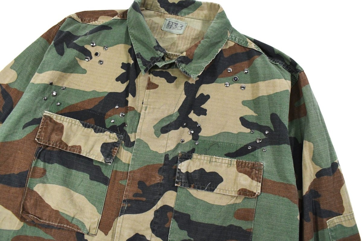 画像2: Used Us Military Studded Ripstop BDU Coat Woodland Camo (2)