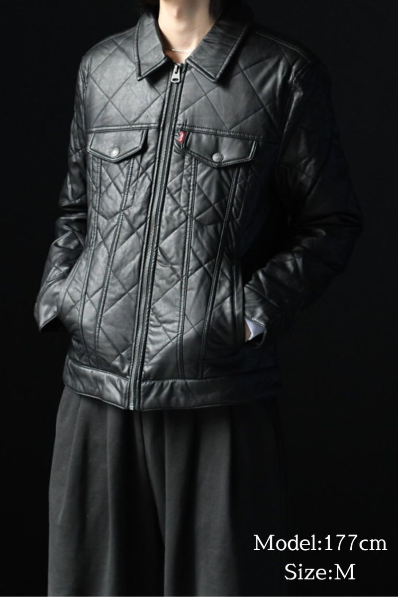 画像7: Levi's Faux Leather Quilted Trucker Jacket Black リーバイス (7)