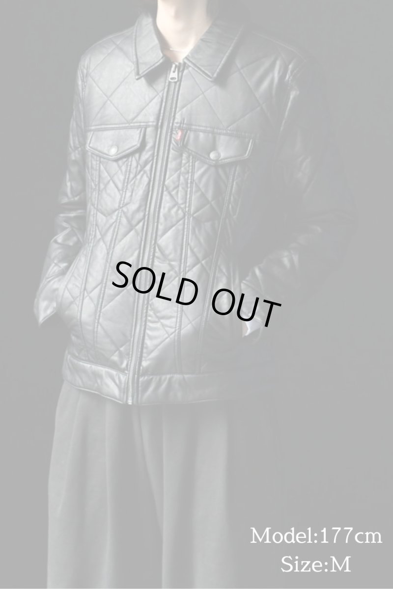 画像7: Levi's Faux Leather Quilted Trucker Jacket Black リーバイス (7)