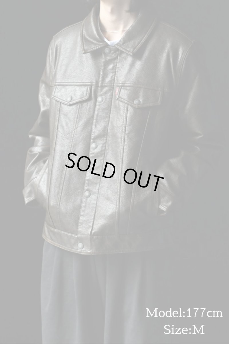 画像9: Levi's Faux Leather Trucker Sherpa Jacket Brown リーバイス (9)