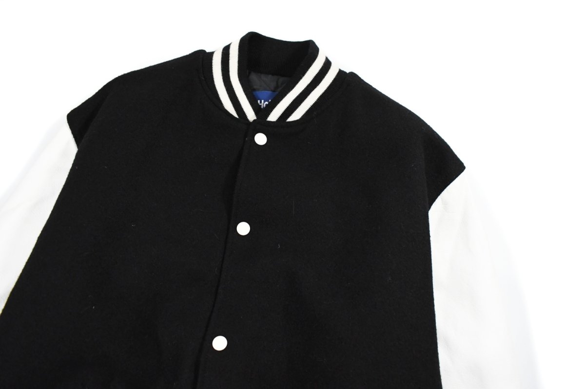 画像2: Used Holloway Melton/Leather Varsity Jacket Black/White made in USA (2)
