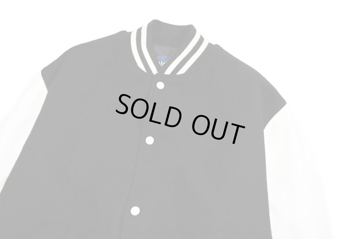 画像2: Used Holloway Melton/Leather Varsity Jacket Black/White made in USA (2)