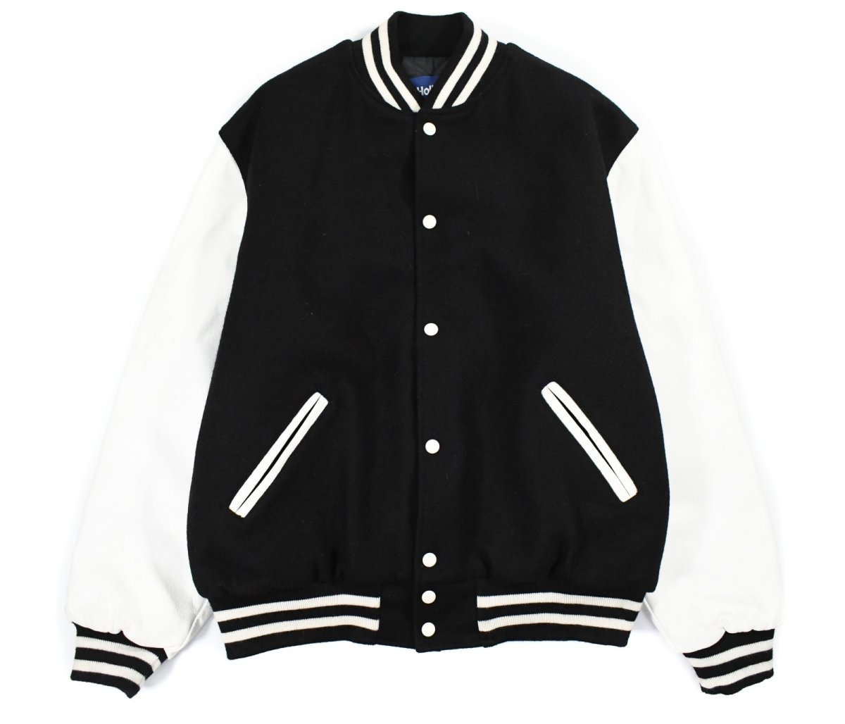 画像1: Used Holloway Melton/Leather Varsity Jacket Black/White made in USA (1)
