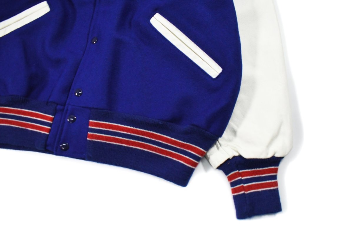 画像3: Deadstock DeLong Melton/Leather Varsity Jacket Blue/White made in USA (3)
