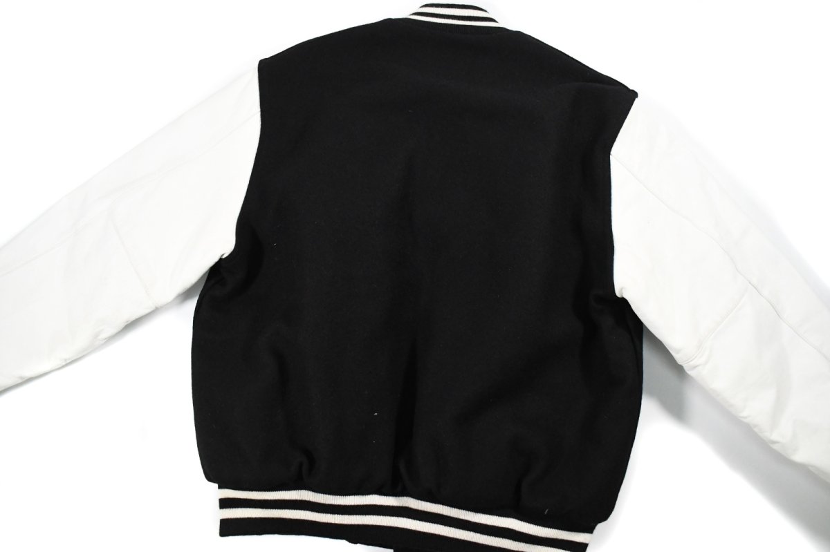 画像6: Used Holloway Melton/Leather Varsity Jacket Black/White made in USA (6)