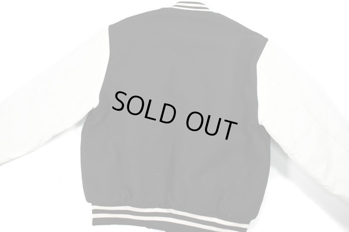 画像6: Used Holloway Melton/Leather Varsity Jacket Black/White made in USA (6)
