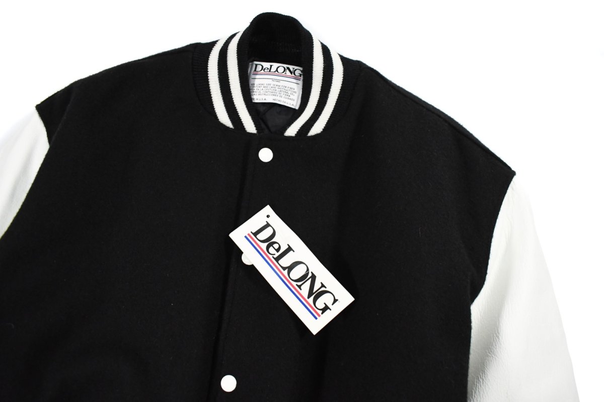 画像2: Deadstock DeLong Melton/Leather Varsity Jacket Black/White made in USA (2)