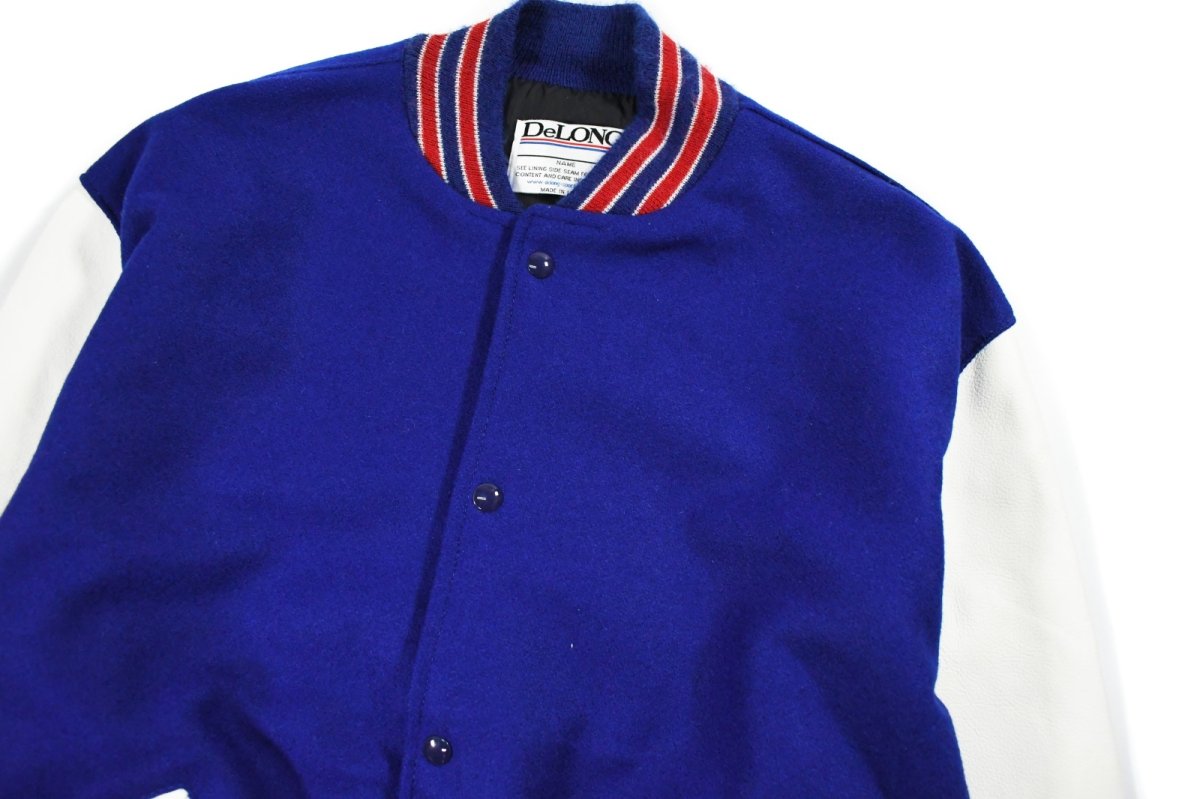 画像2: Deadstock DeLong Melton/Leather Varsity Jacket Blue/White made in USA (2)