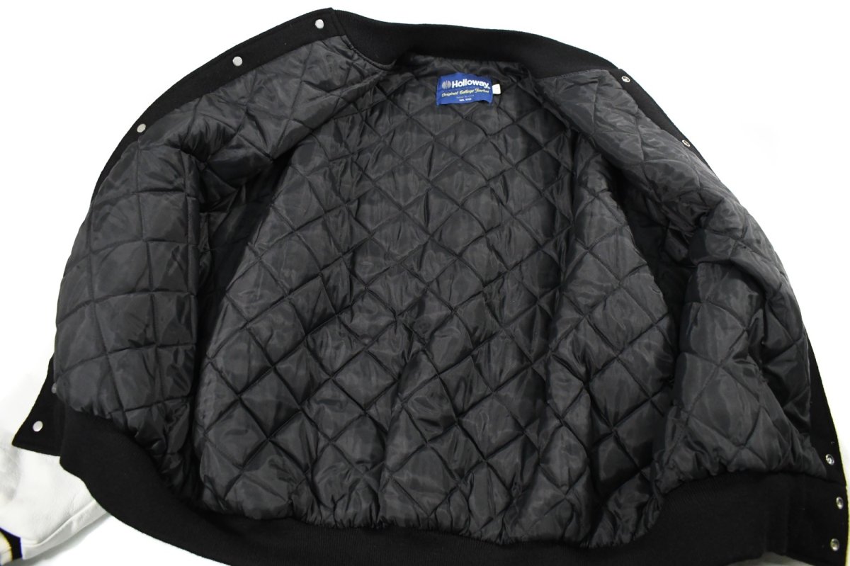 画像5: Used Holloway Melton/Leather Varsity Jacket Black/White made in USA (5)