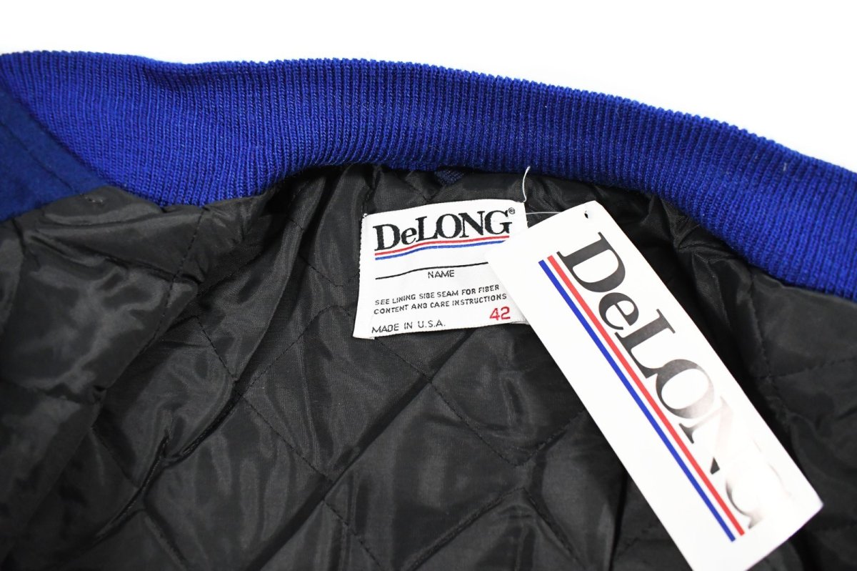 画像4: Deadstock DeLong Melton/Leather Varsity Jacket Blue/White made in USA (4)