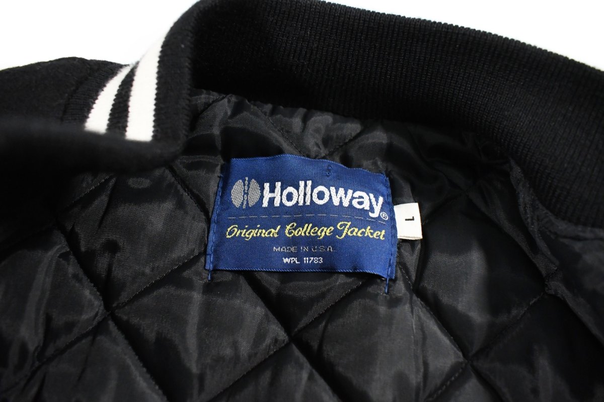 画像4: Used Holloway Melton/Leather Varsity Jacket Black/White made in USA (4)