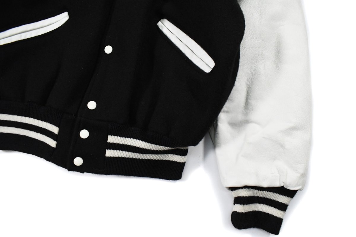 画像3: Deadstock DeLong Melton/Leather Varsity Jacket Black/White made in USA (3)