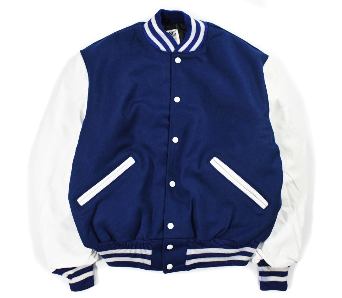 画像1: Deadstock DeLong Melton/Leather Varsity Jacket Blue/White made in USA (1)