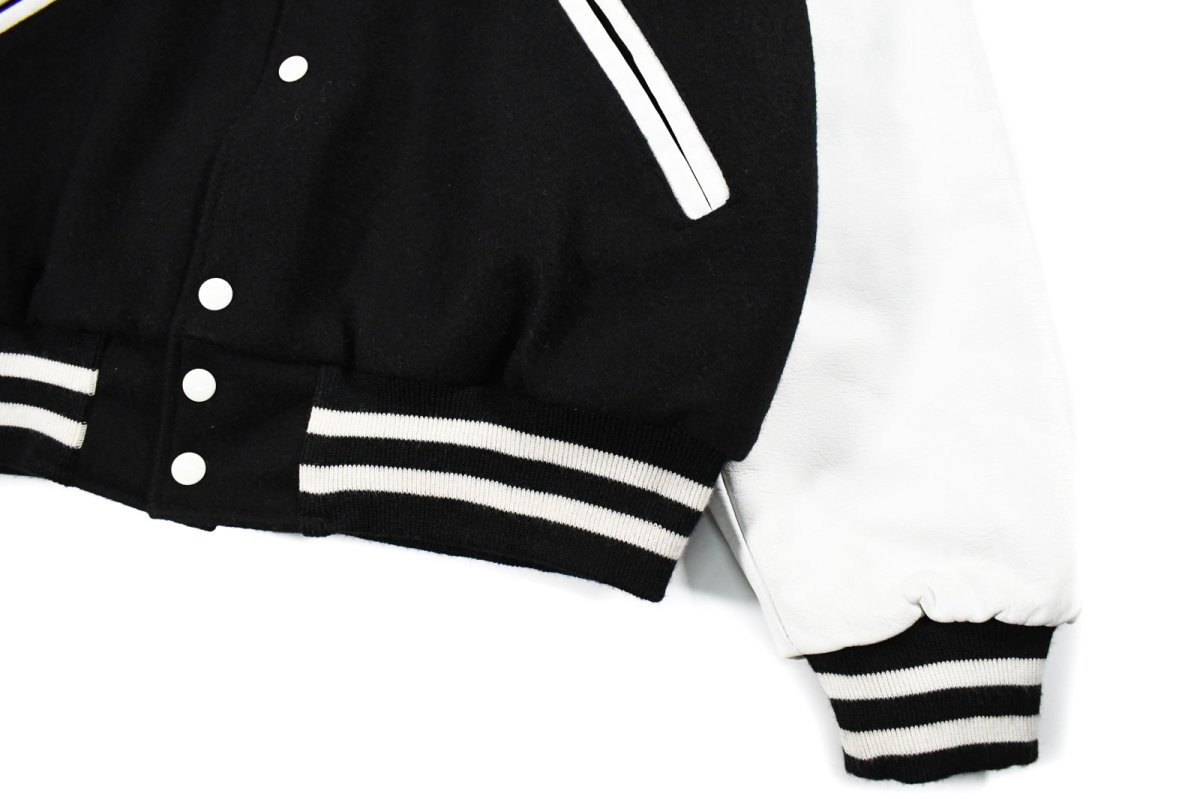 画像3: Used Holloway Melton/Leather Varsity Jacket Black/White made in USA (3)