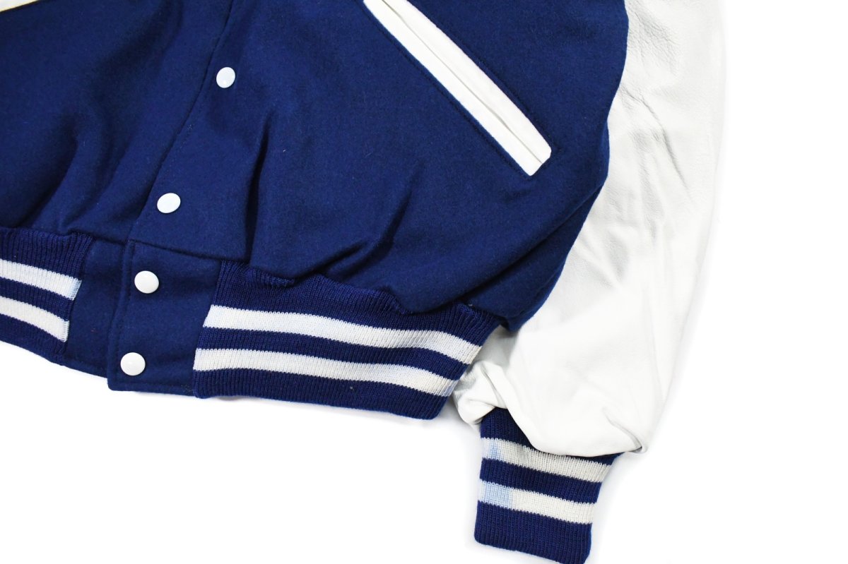 画像3: Deadstock DeLong Melton/Leather Varsity Jacket Blue/White made in USA (3)