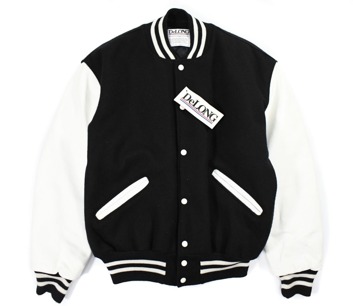 画像1: Deadstock DeLong Melton/Leather Varsity Jacket Black/White made in USA (1)