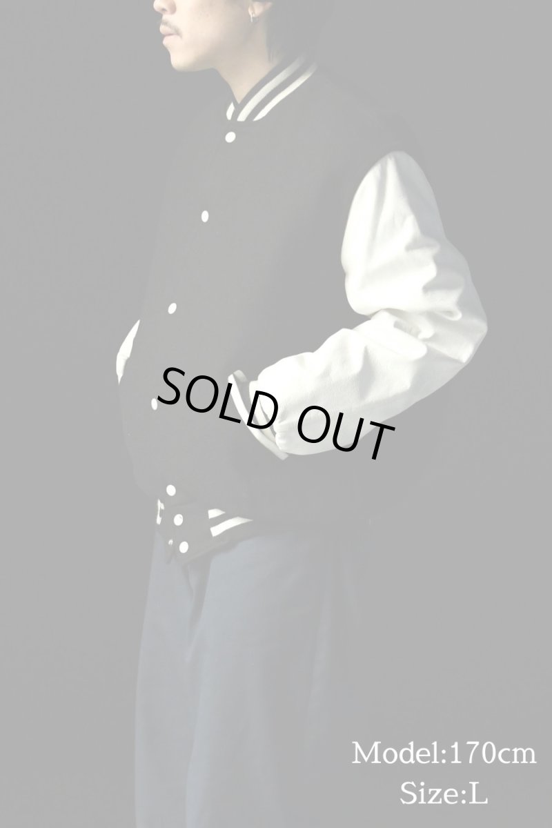 画像7: Used Holloway Melton/Leather Varsity Jacket Black/White made in USA (7)