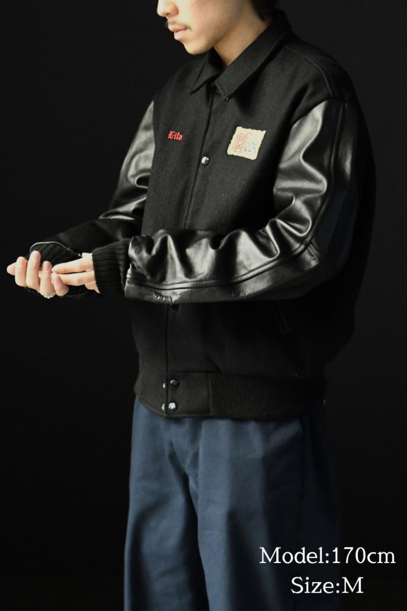 画像7: Used Melton/Leather Varsity Jacket made in USA (7)