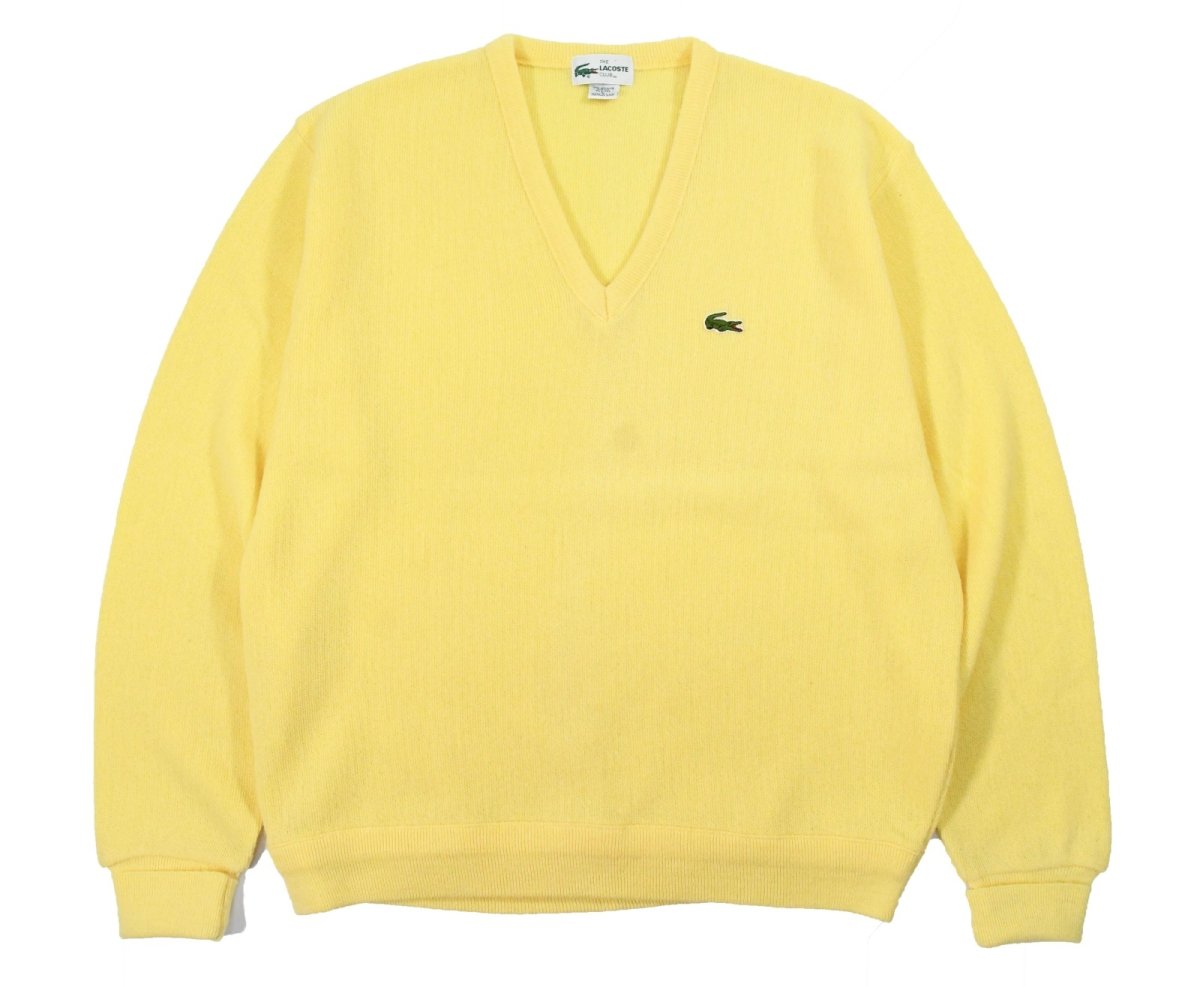 画像1: Used Lacoste Acrylic V-Neck Knit Sweater Yellow made in USA (1)