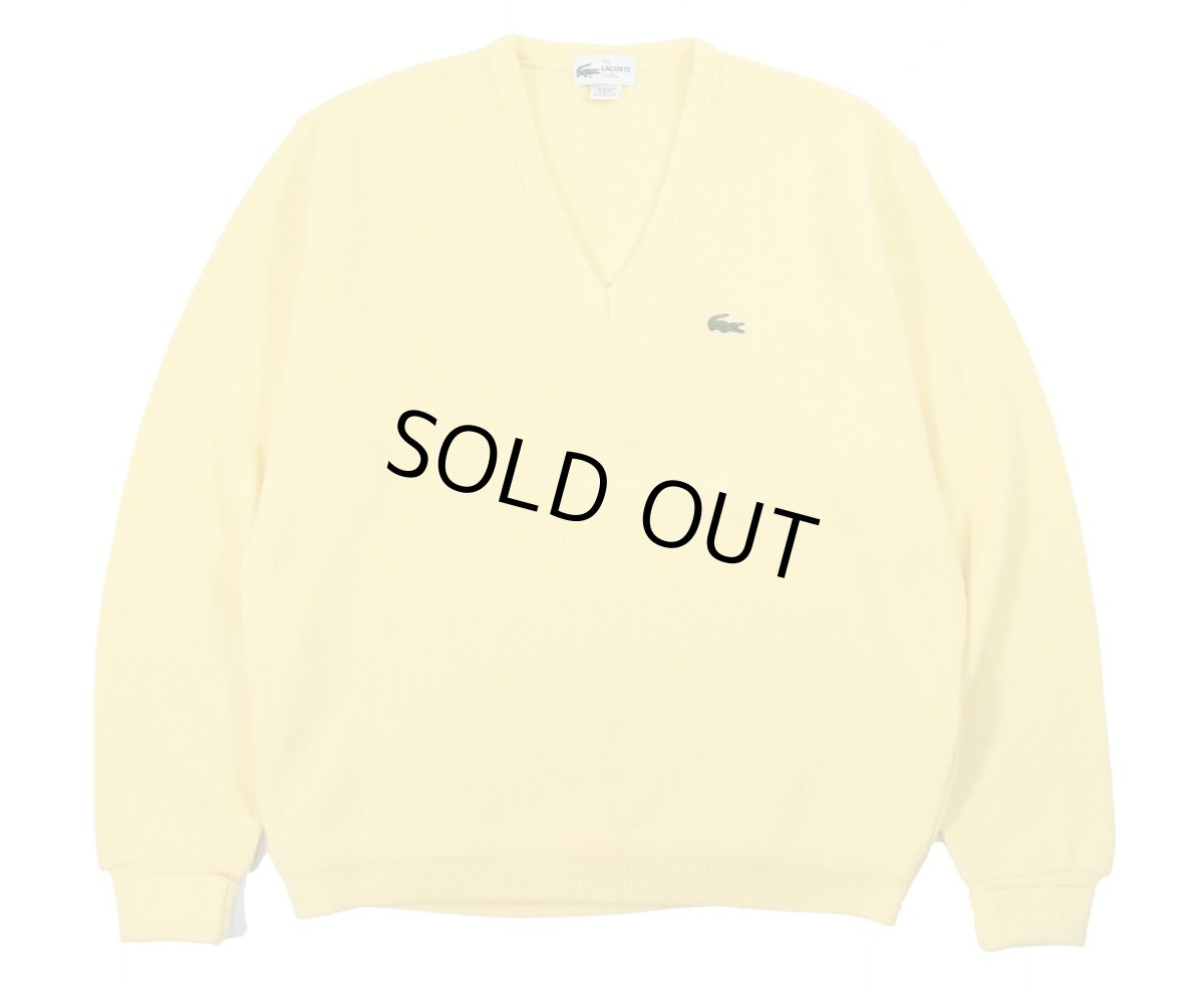 画像1: Used Lacoste Acrylic V-Neck Knit Sweater Yellow made in USA (1)