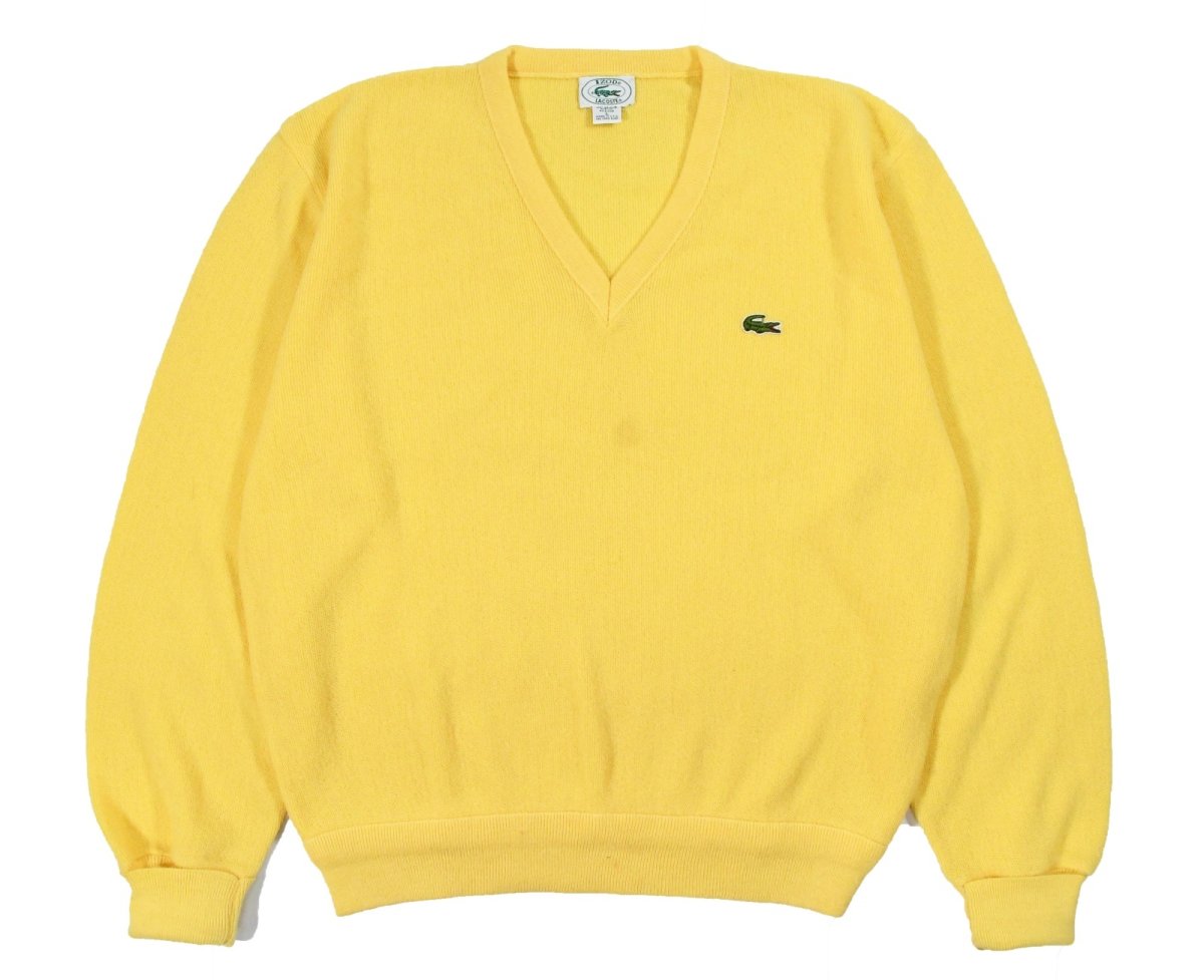 画像1: Used Lacoste Acrylic V-Neck Knit Sweater Yellow made in USA (1)