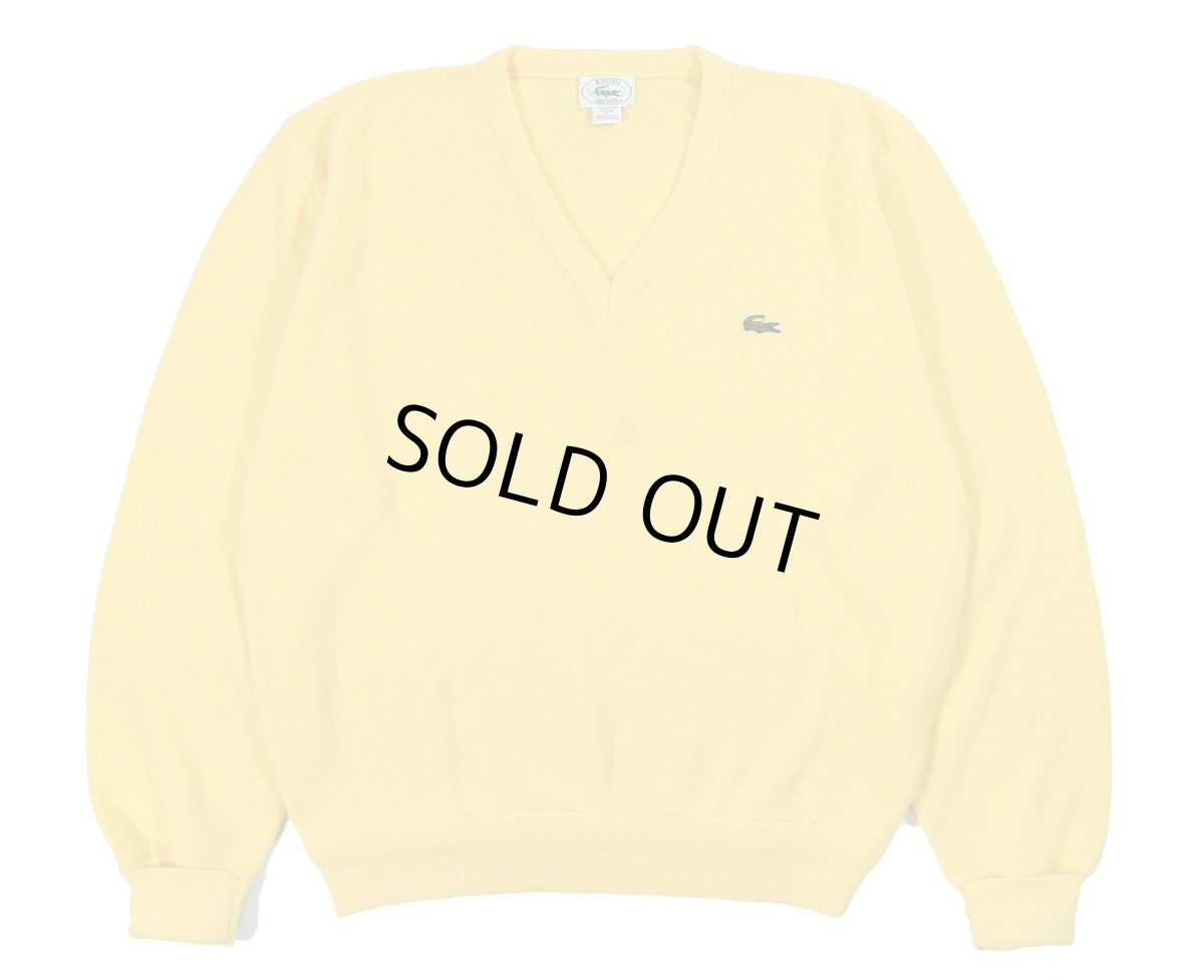 画像1: Used Lacoste Acrylic V-Neck Knit Sweater Yellow made in USA (1)