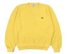 画像1: Used Lacoste Acrylic V-Neck Knit Sweater Yellow made in USA (1)