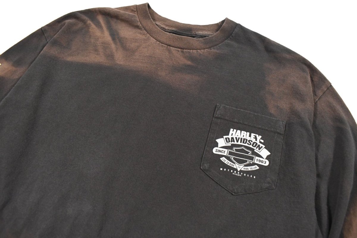画像2: Used Harley-Davidson L/S Print Pocket Tee Fade Black (2)
