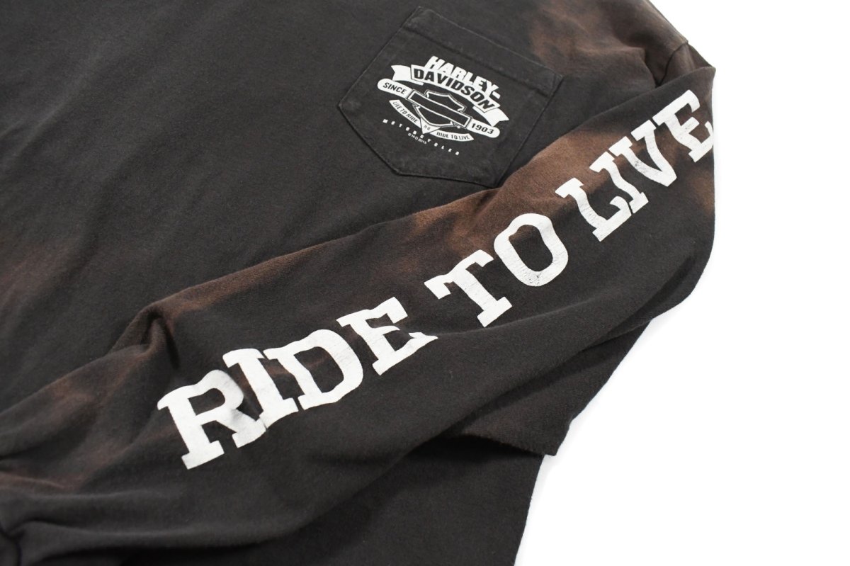 画像5: Used Harley-Davidson L/S Print Pocket Tee Fade Black (5)