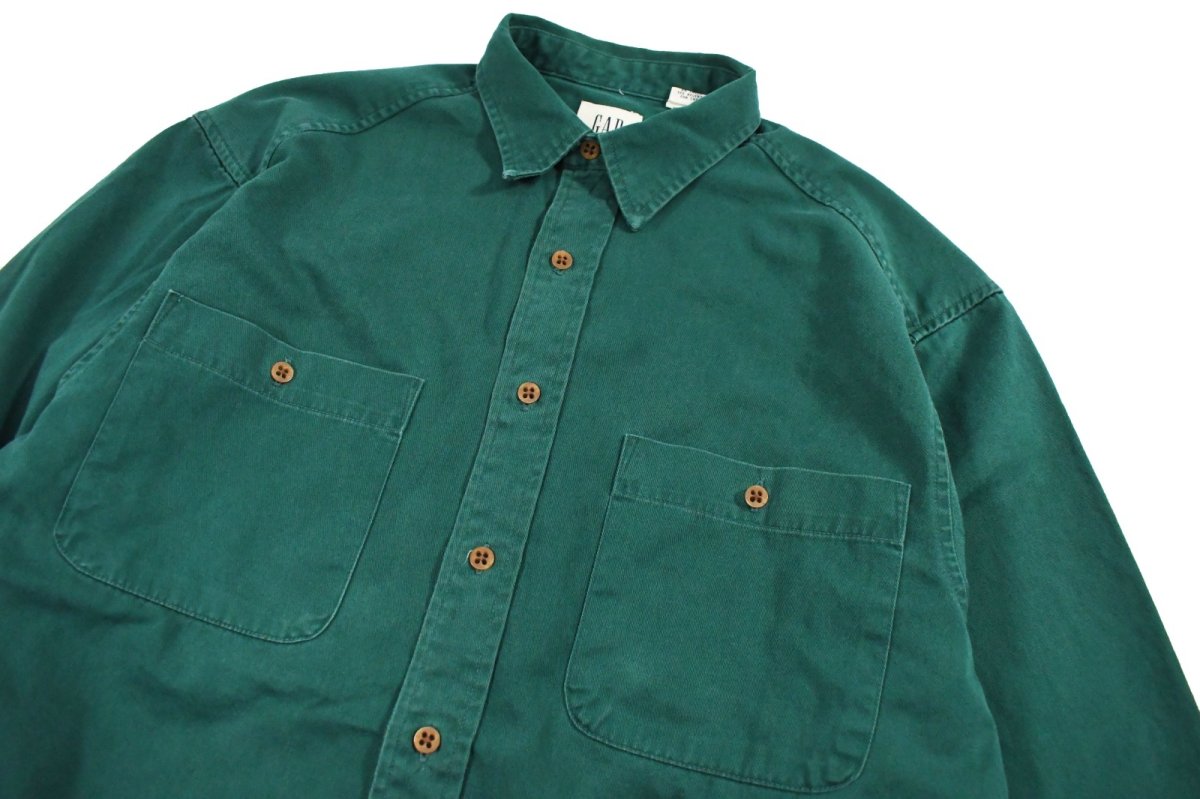 画像2: Used Gap Cotton Twill Shirt Green (2)