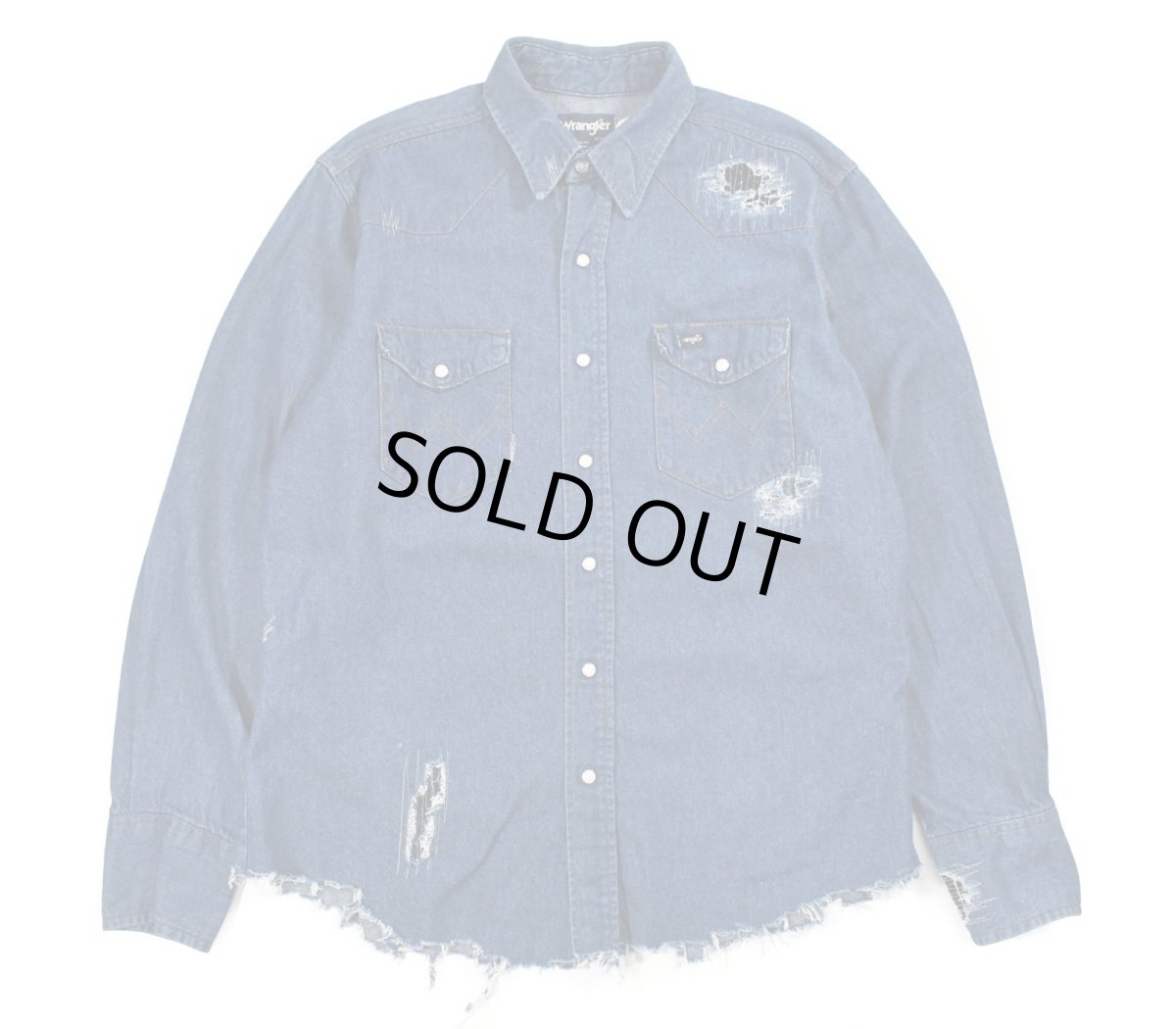 画像1: Used Wrangler Damaged Denim Western Shirt (1)