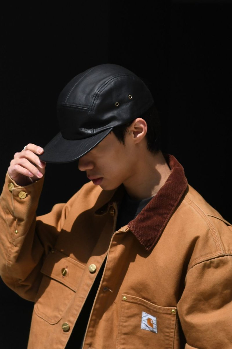 画像5: Winner Caps 5 Panel Leather Camp Cap Black (5)