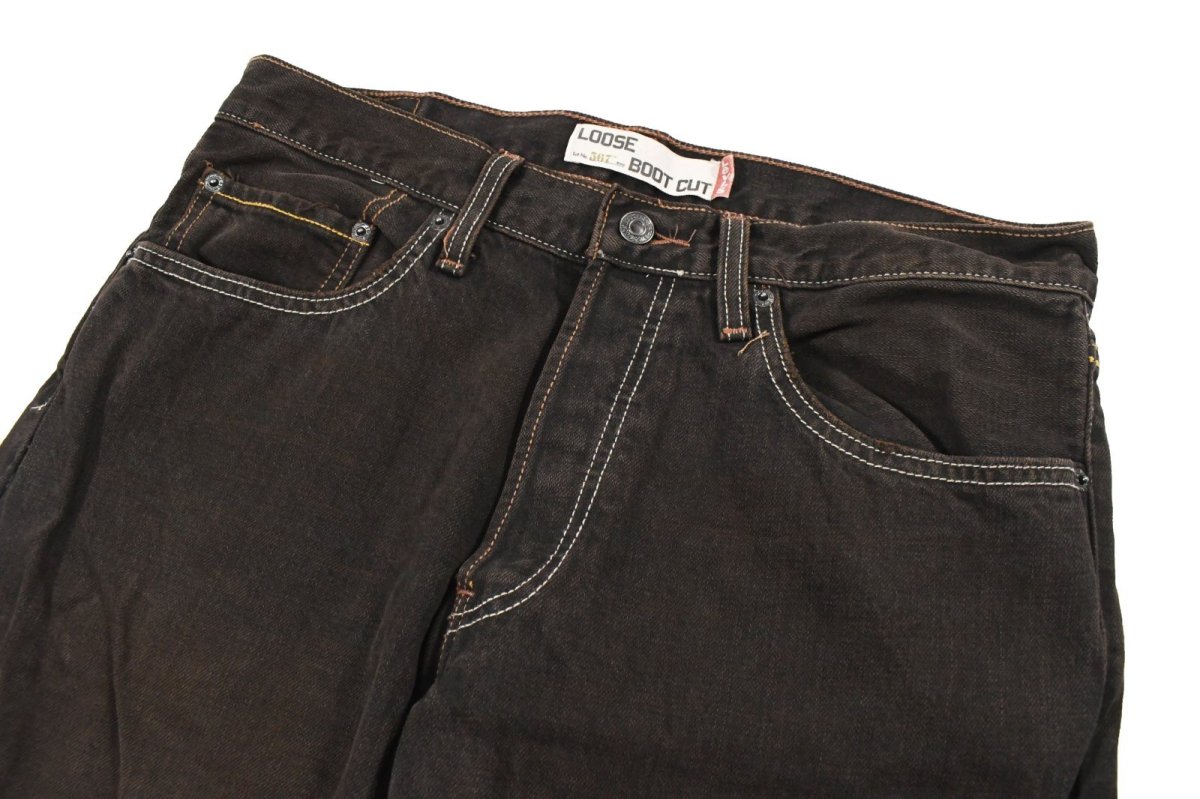 画像2: Deadstock Levi's 567 Denim Pants Loose Boot Cut Reactive Dye Brown リーバイス (2)