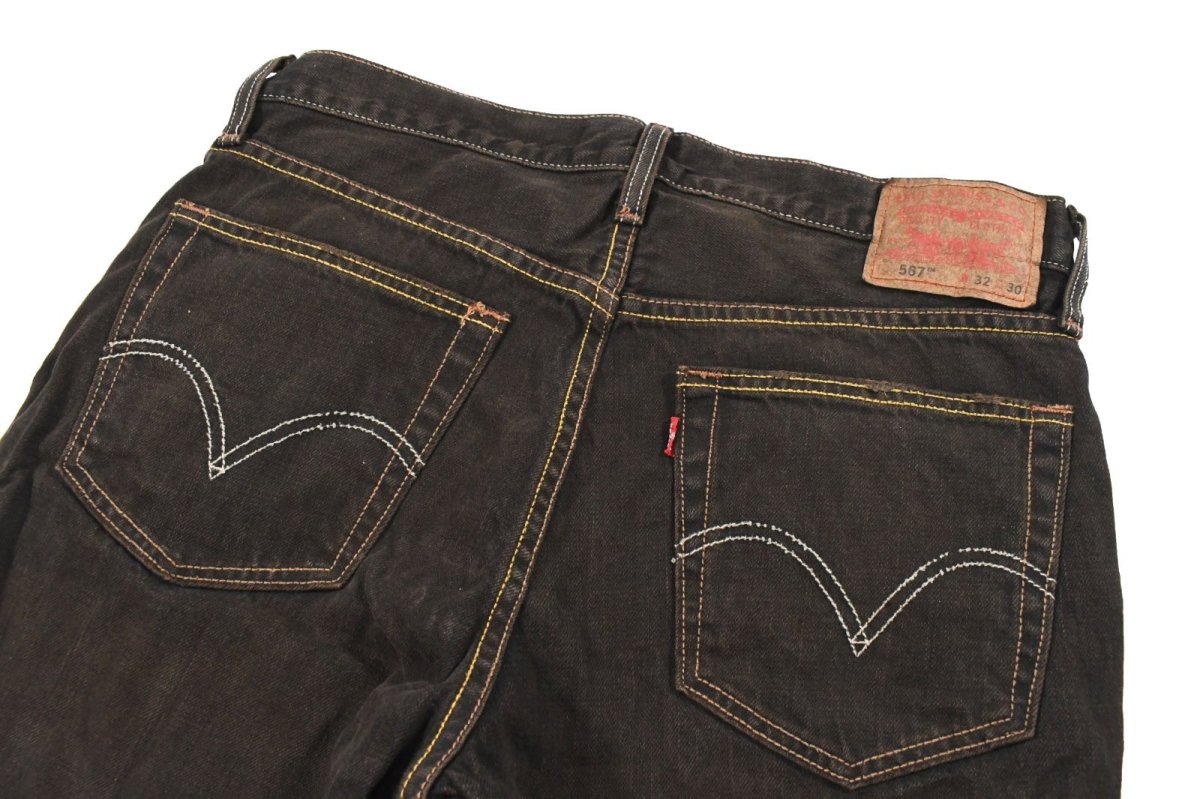 画像4: Deadstock Levi's 567 Denim Pants Loose Boot Cut Reactive Dye Brown リーバイス (4)